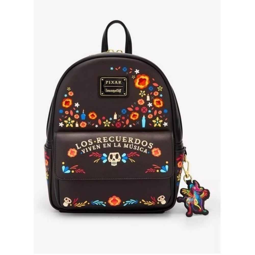 Loungefly Disney Pixar Coco Floral Skull Mini Backpack Black Multicolor NWT